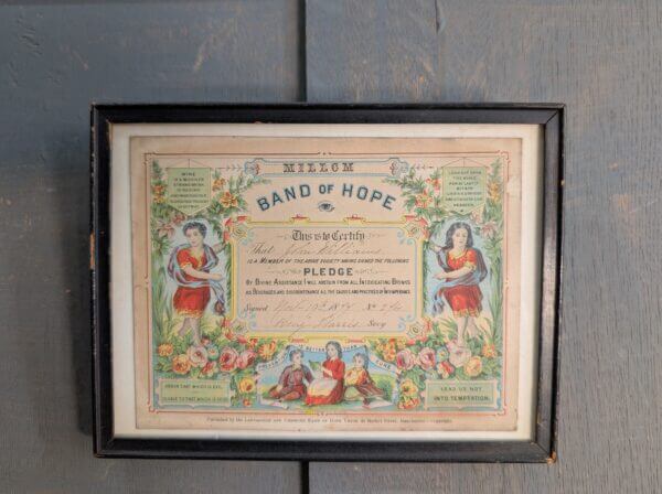 Delightful Small Framed 'Band of Hope' Teetotal Certificate