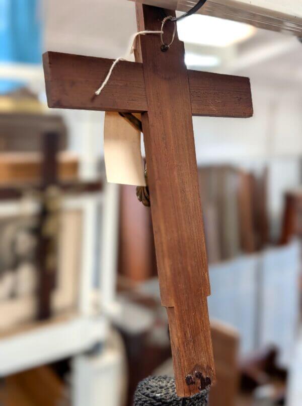1950’s Vintage French Late Deco Teak Crucifix with Bronzed Metal Figure