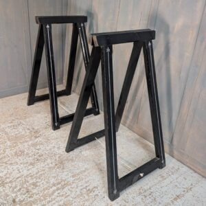 A Pair of Painted Heavy Pine Tall Coffin Stands