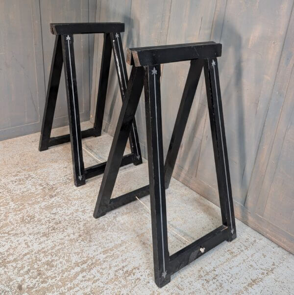 A Pair of Painted Heavy Pine Tall Coffin Stands