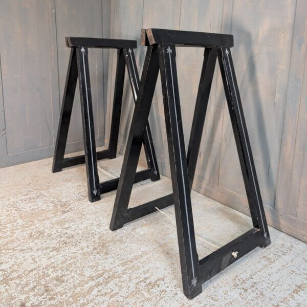 A Pair of Painted Heavy Pine Tall Coffin Stands