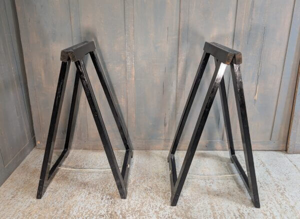 A Pair of Painted Heavy Pine Tall Coffin Stands