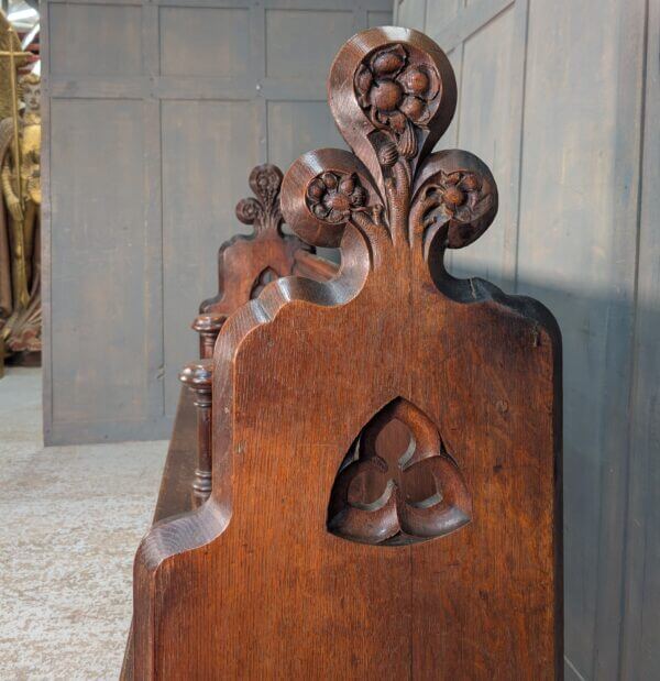 Very Fine Dark Oak Antique Gothic Oak Choir Pew Bench from Winchester
