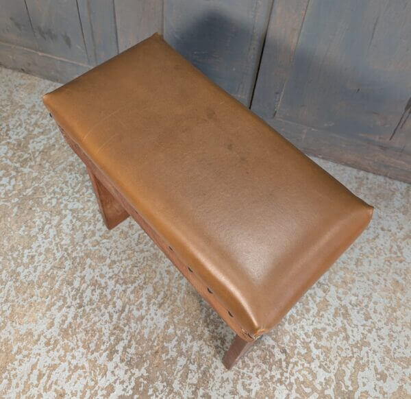 Small Mid Century Upholstered Teak Church Stool