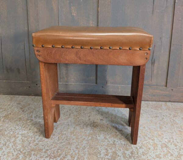 Small Mid Century Upholstered Teak Church Stool