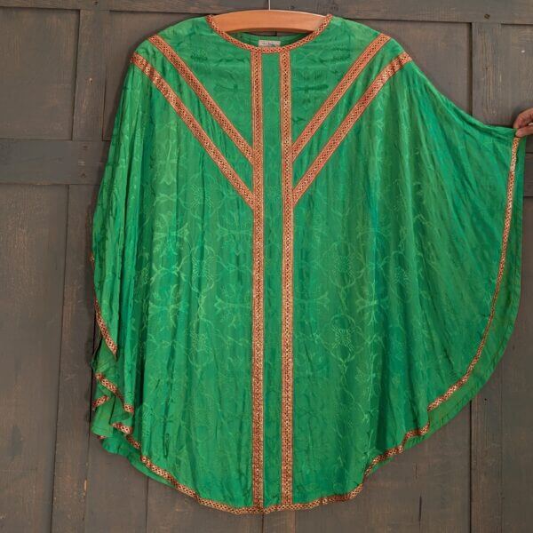 1970's Vintage Bright Green Chasuble with Red Gold Orphreys
