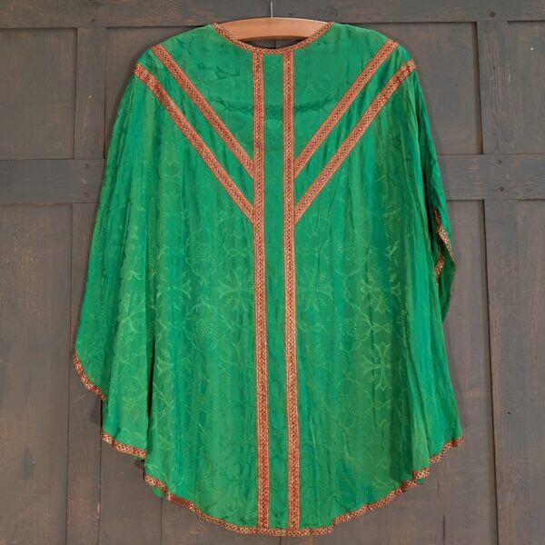 1970's Vintage Bright Green Chasuble with Red Gold Orphreys