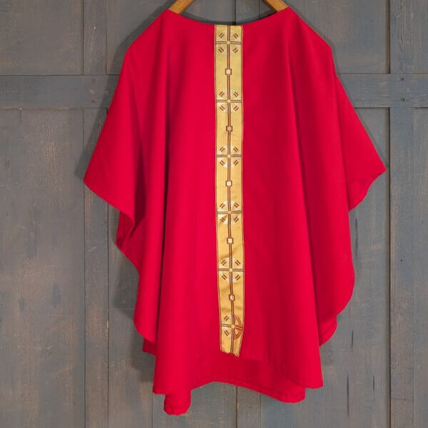 Medium Size Red Chasuble with Broad Gold Orphreys