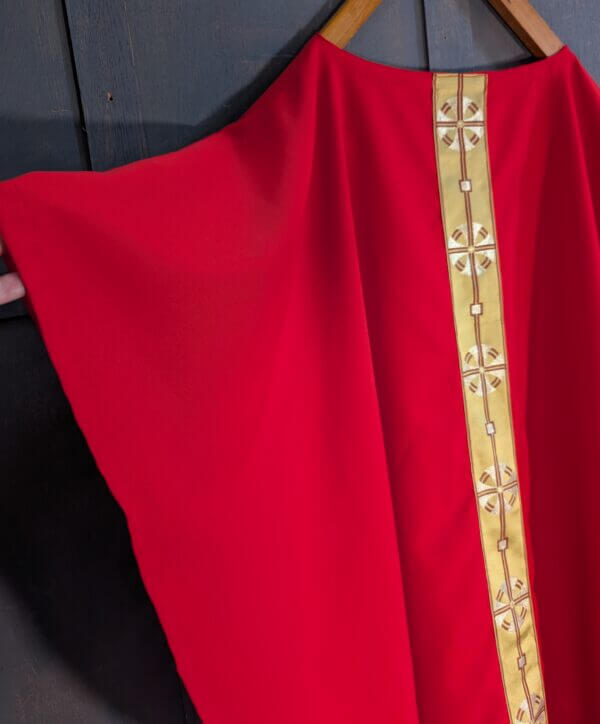 Medium Size Red Chasuble with Broad Gold Orphreys
