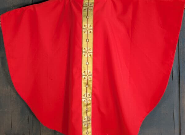 Medium Size Red Chasuble with Broad Gold Orphreys