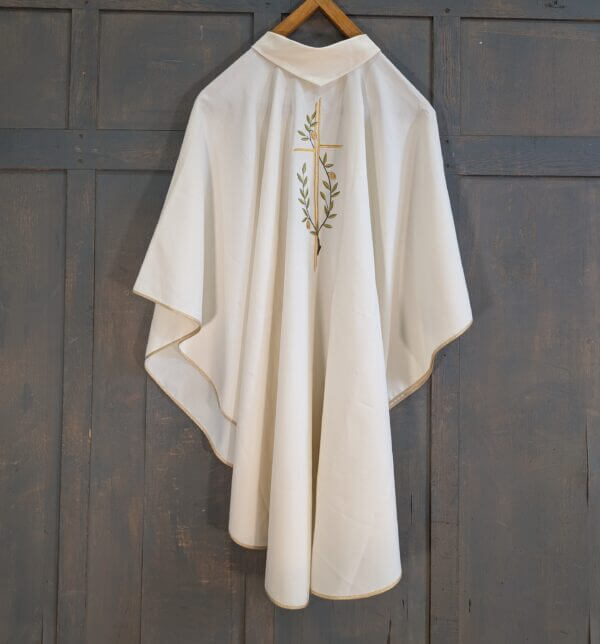 Stylish Italian Alb with Embroidered Gold Cross & Olive Tree