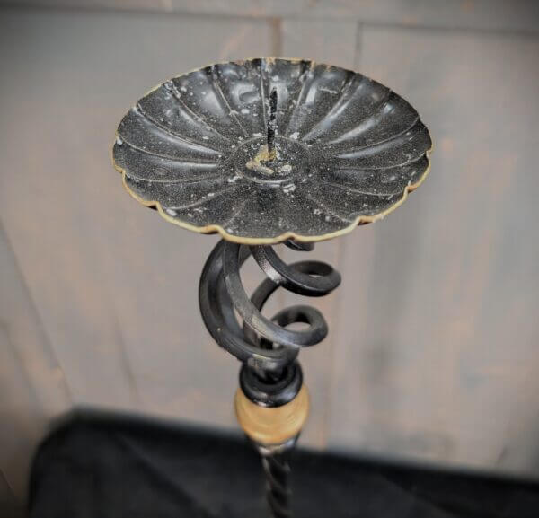 Pair of Heavy Wrought Iron Church Altar Candlesticks