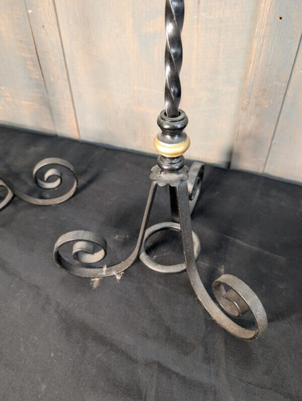 Pair of Heavy Wrought Iron Church Altar Candlesticks