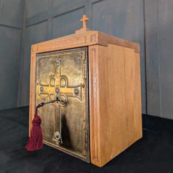 Arts & Crafts Brass & Steel Antique Church Tabernacle with Oak Case