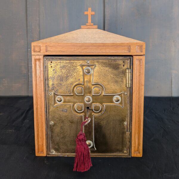 Arts & Crafts Brass & Steel Antique Church Tabernacle with Oak Case