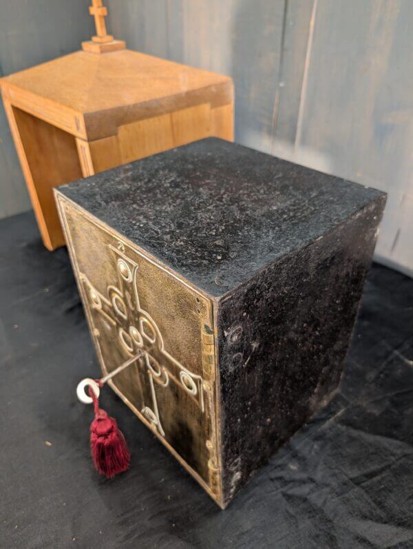 Arts & Crafts Brass & Steel Antique Church Tabernacle with Oak Case