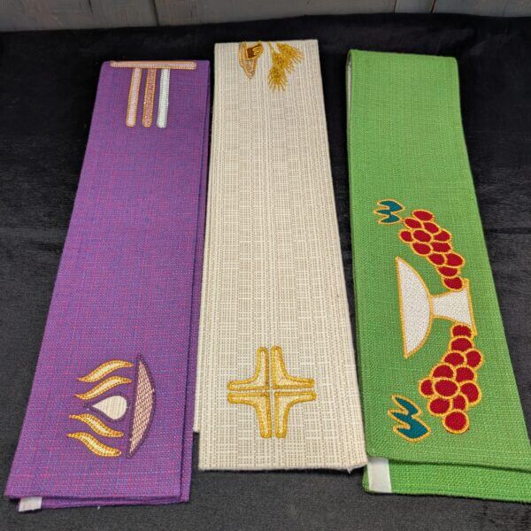 Three Broad Modern Apparelled Amices Collars In Green, Purple and White