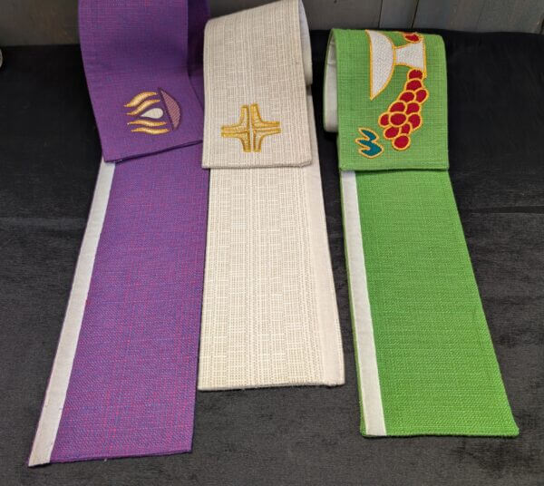 Three Broad Modern Apparelled Amices Collars In Green, Purple and White