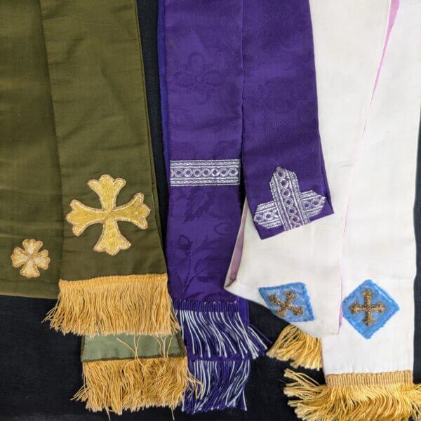 Three Stoles Purple, Green and White with Crosses