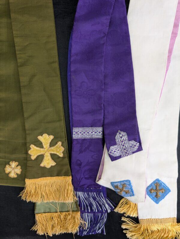 Three Stoles Purple, Green and White with Crosses