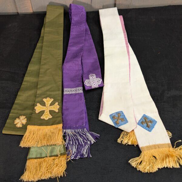 Three Stoles Purple, Green and White with Crosses