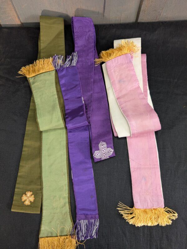 Three Stoles Purple, Green and White with Crosses