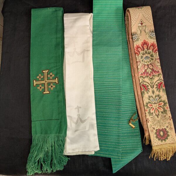Four Modern Larger Size Stoles Green, White, Fantasia Gold