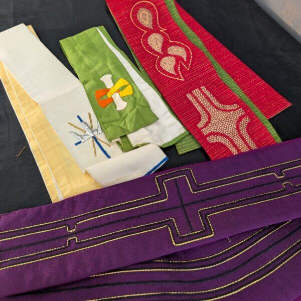 Four Modern Stoles Purple Green White & Red/Green Reversible