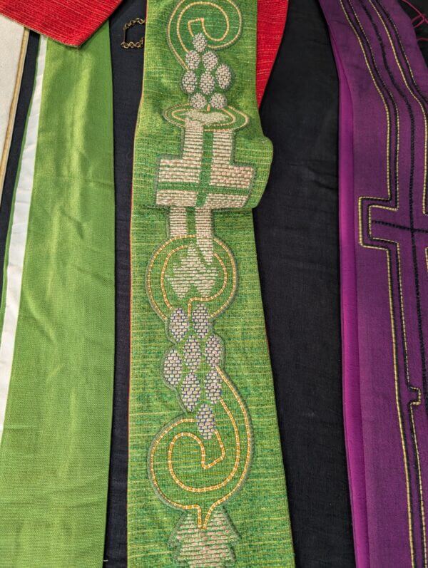 Four Modern Stoles Purple Green White & Red/Green Reversible