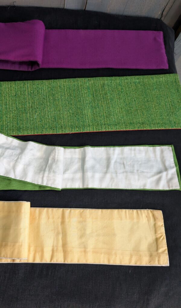 Four Modern Stoles Purple Green White & Red/Green Reversible