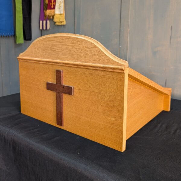 Large & Heavy Modern Oak Missal Book Table Stand with Cross
