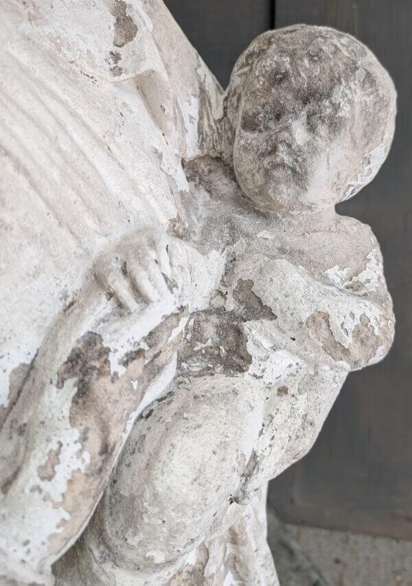 Lifesize Antique Carved Sandstone Religious Statue of Madonna and Child