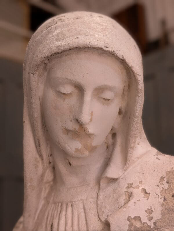 Lifesize Antique Carved Sandstone Religious Statue of Madonna and Child