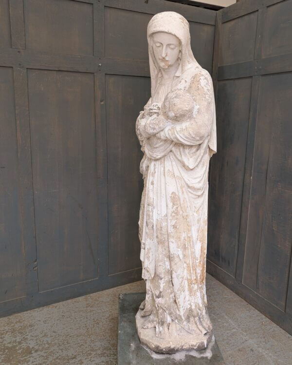 Lifesize Antique Carved Sandstone Religious Statue of Madonna and Child