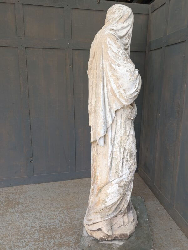 Lifesize Antique Carved Sandstone Religious Statue of Madonna and Child