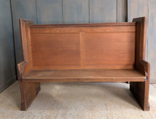 High Back 1924 Antique Heavy Carved Oak Choir Pew with Shaped Ends