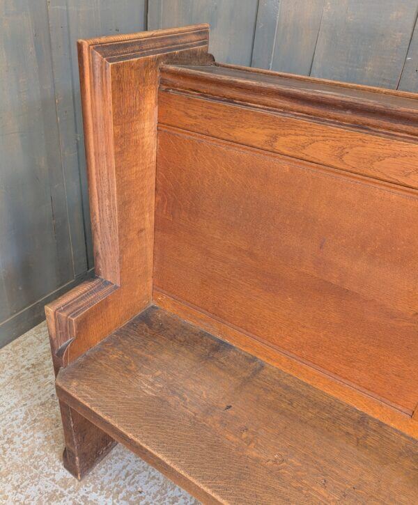 High Back 1924 Antique Heavy Carved Oak Choir Pew with Shaped Ends