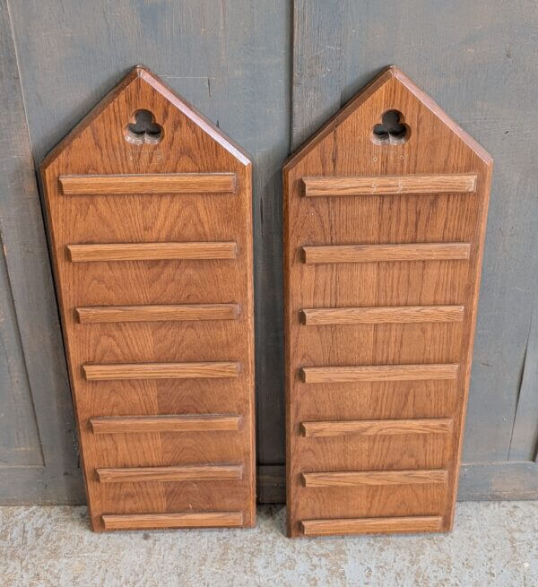 Large Vintage Oak Six Hymn Hymn Boards with Pointed Tops & Trefoils