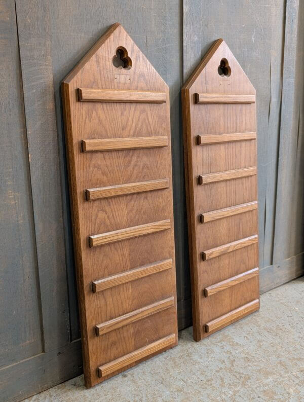Large Vintage Oak Six Hymn Hymn Boards with Pointed Tops & Trefoils