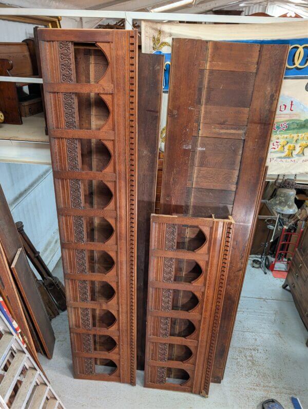 St Andrew's United Church New Brighton Two Long Carved Antique Gothic Oak Choir Panels 6.5m