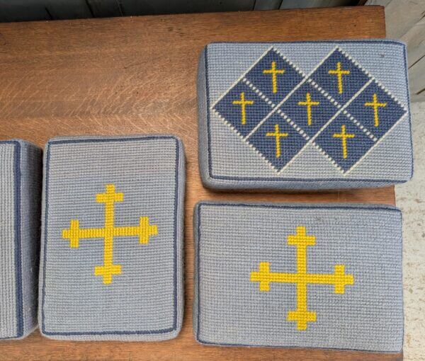 Set of 7 Embroidered Blue & Yellow Hassocks Cushions Kneelers from Midhurst Parish Church