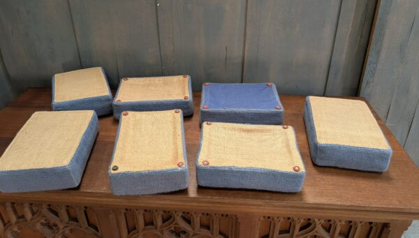 Set of 7 Embroidered Blue & Yellow Hassocks Cushions Kneelers from Midhurst Parish Church