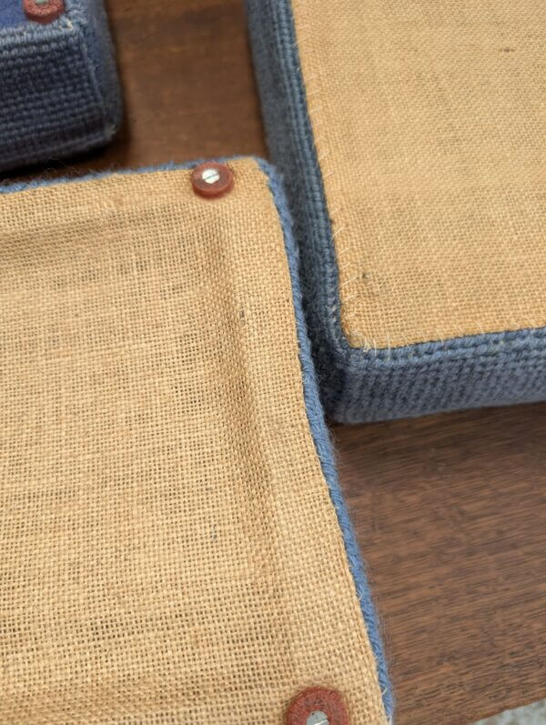 Set of 7 Embroidered Blue & Yellow Hassocks Cushions Kneelers from Midhurst Parish Church