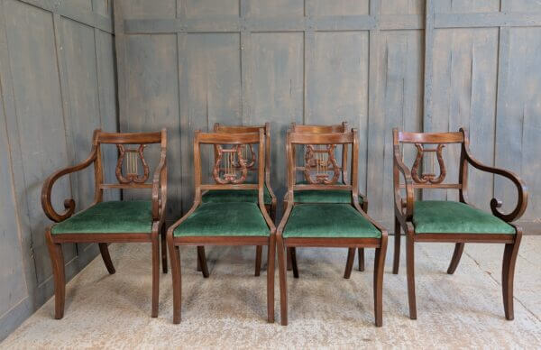 Six Reproduction Regency Style Lyre back Dining Chairs - BARGAIN-