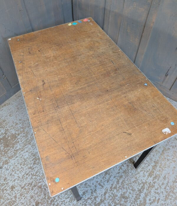Early 1970's Vintage Fold Away Heavy Duty 'Burgess' Steel + Ply Table