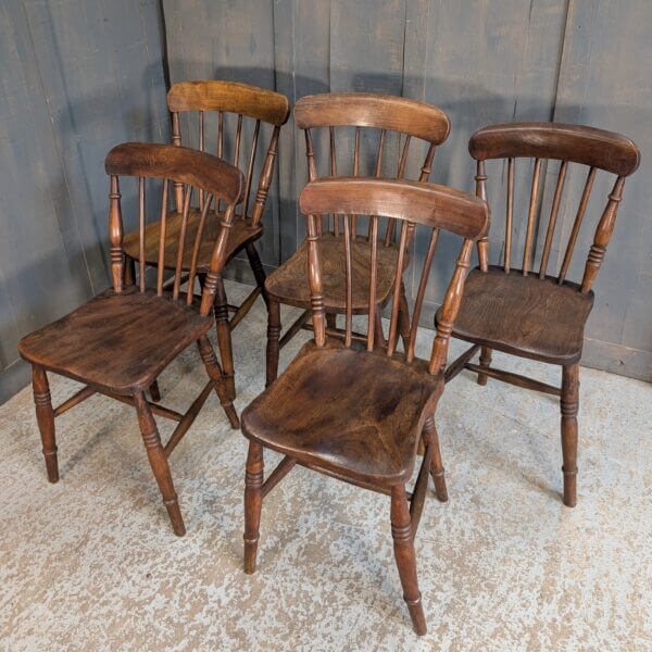 Harlequin Set of Five Victorian Kitchen Stick Back Chairs