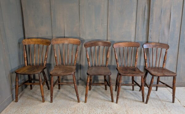 Harlequin Set of Five Victorian Kitchen Stick Back Chairs