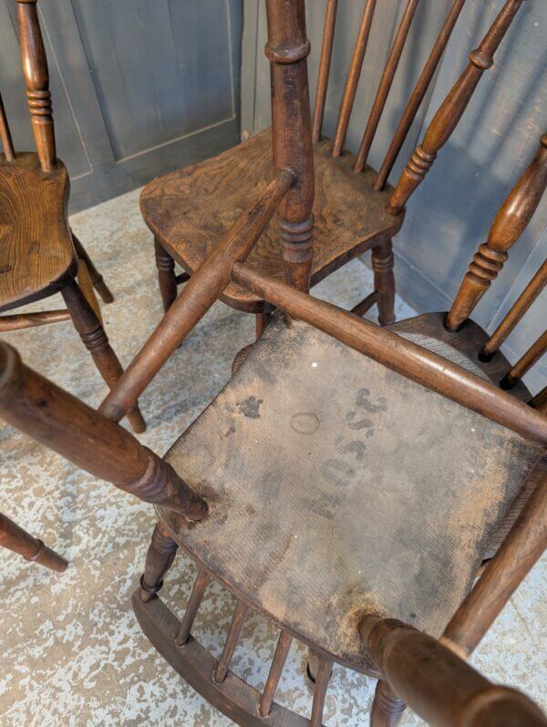 Harlequin Set of Five Victorian Kitchen Stick Back Chairs