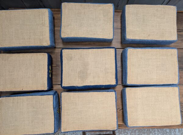 Set of 9 Embroidered Blue & Yellow Hassocks Cushions Kneelers from Midhurst Parish Church