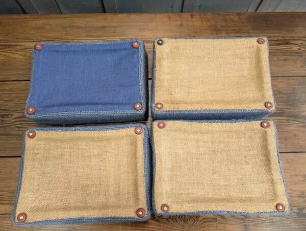 Four Midhurst Blue & Yellow Kneelers Hassocks with Wooden Bases